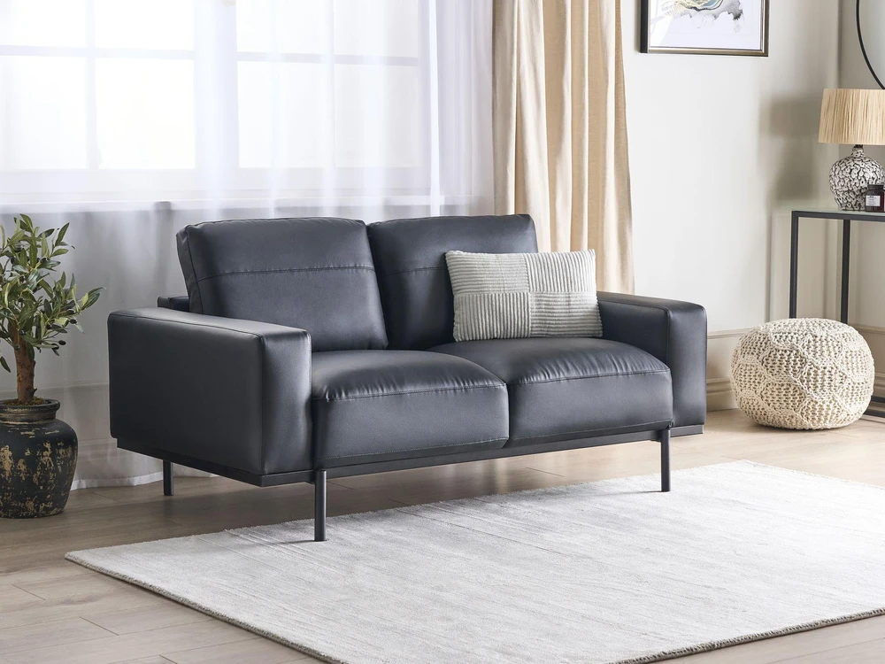 Beliani Dvivietė sofa SOVIK iš dirbtinės odos, juoda
