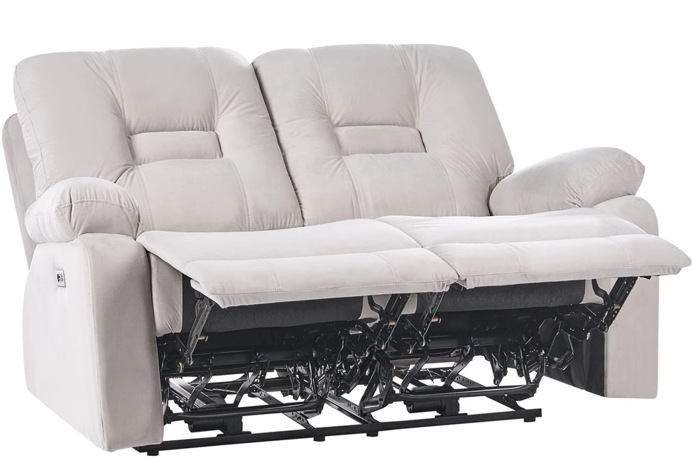 Beliani Dvivietė sofa su elektrine relaksacijos funkcija BERGEN veliūrinė šviesiai smėlio spalvos su USB prievadu