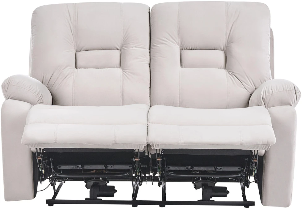 Beliani Dvivietė sofa su elektrine relaksacijos funkcija BERGEN veliūrinė šviesiai smėlio spalvos su USB prievadu