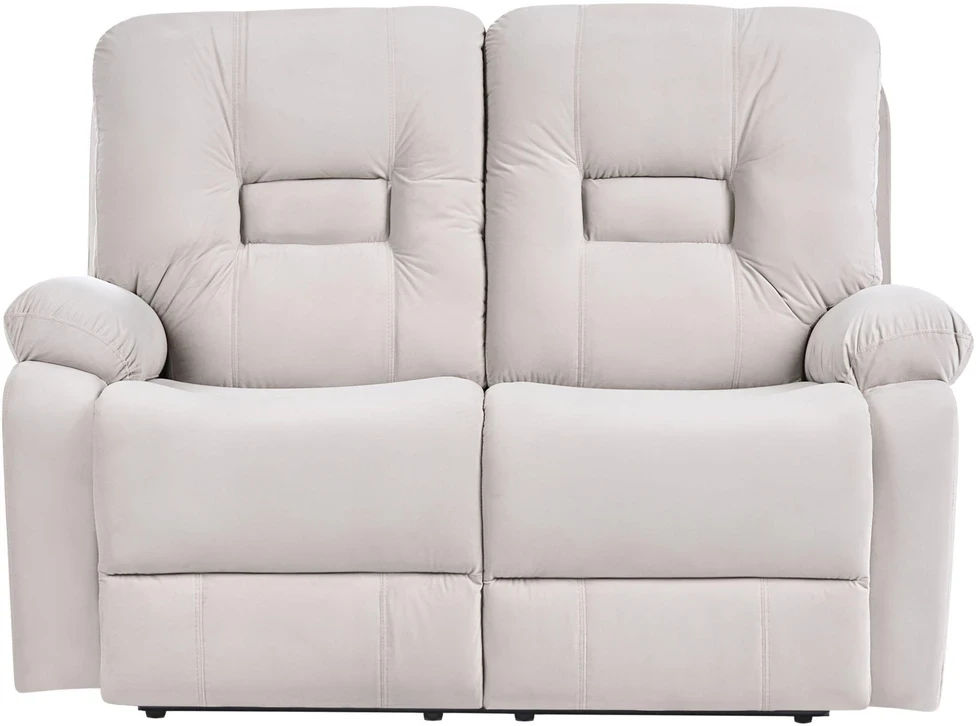 Beliani Dvivietė sofa su elektrine relaksacijos funkcija BERGEN veliūrinė šviesiai smėlio spalvos su USB prievadu
