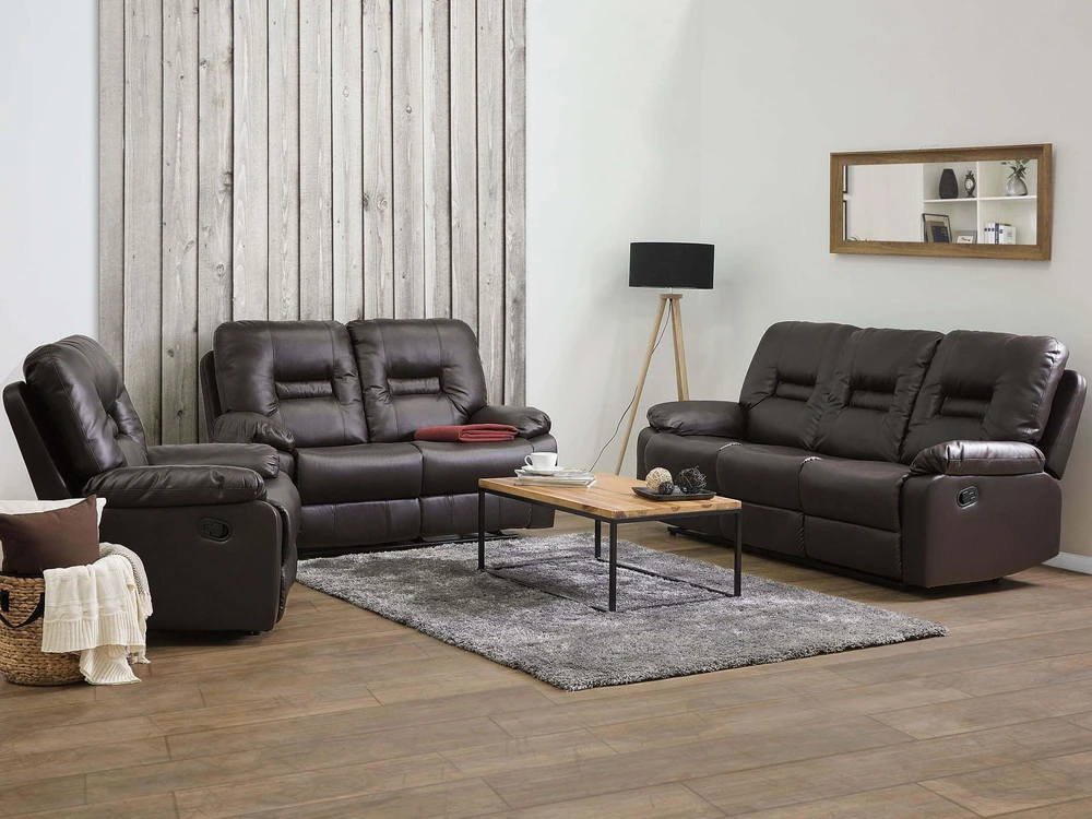 Beliani Dvivietė sofa su manualine relaksacijos funkcija BERGEN, ekologiška oda, ruda