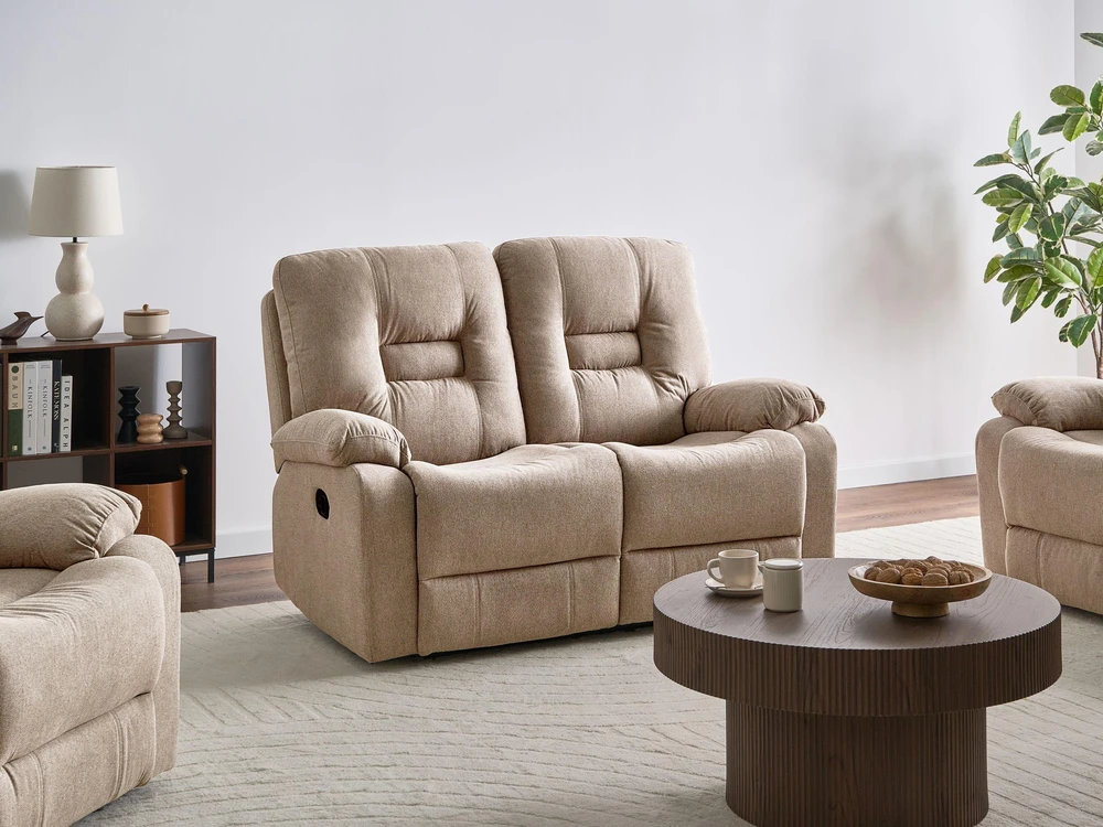 Beliani Dvivietė sofa su mechanine atsipalaidavimo funkcija BERGEN smėlio spalvos