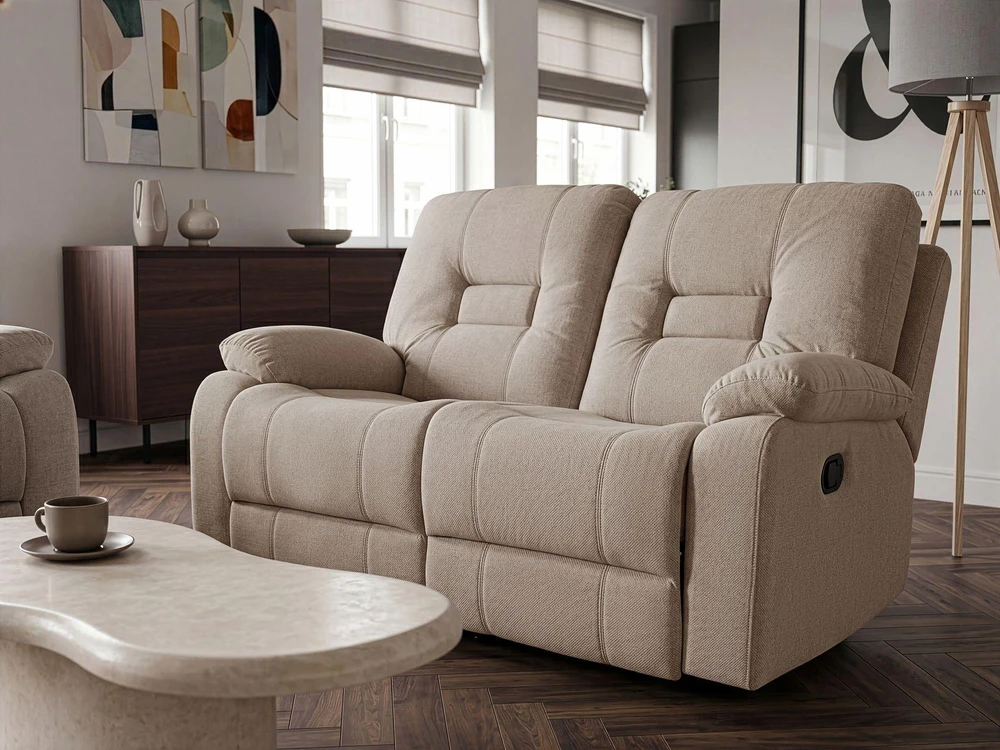 Beliani Dvivietė sofa su mechanine atsipalaidavimo funkcija BERGEN smėlio pilkos spalvos