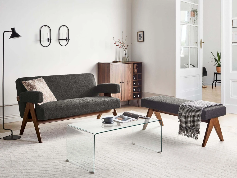 Beliani Dvivietė sofa TAMRE Boucle, juoda / tamsiai ruda