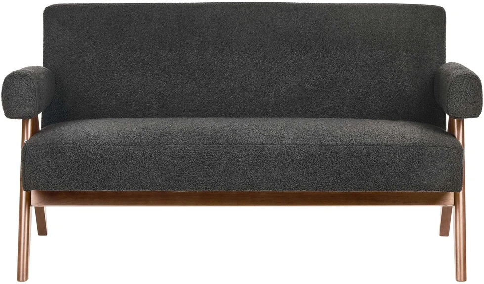 Beliani Dvivietė sofa TAMRE Boucle, juoda / tamsiai ruda
