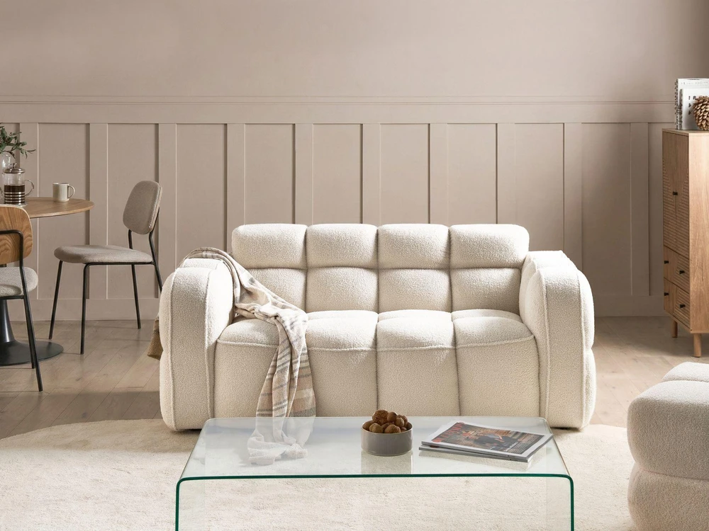 Beliani Dvivietė sofa UTANA Bouclé, kreminės baltos spalvos