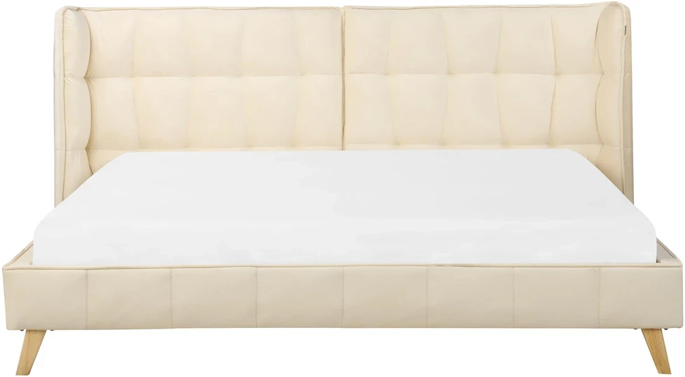 Beliani Dvivietė veliurinė lova SENLIS 180 x 200 cm, smėlio spalvos