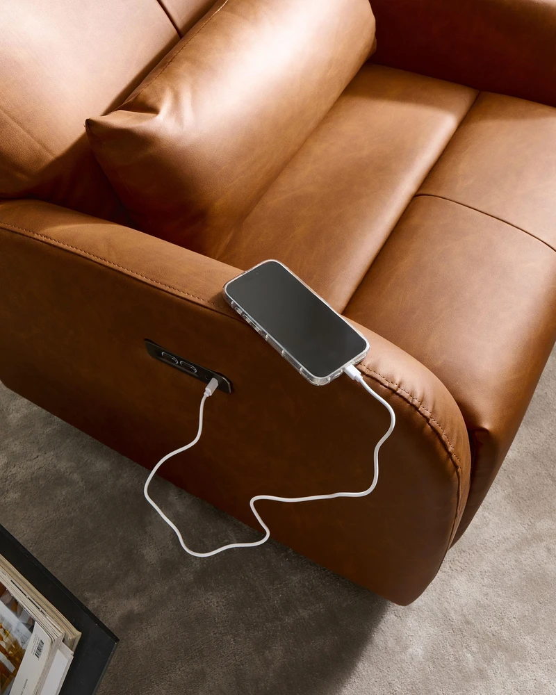 Beliani Elektrinis atlošiamas fotelis su supimosi funkcija KRONOS, su USB jungtimi, besisukantis, dirbtinė oda, rudas
