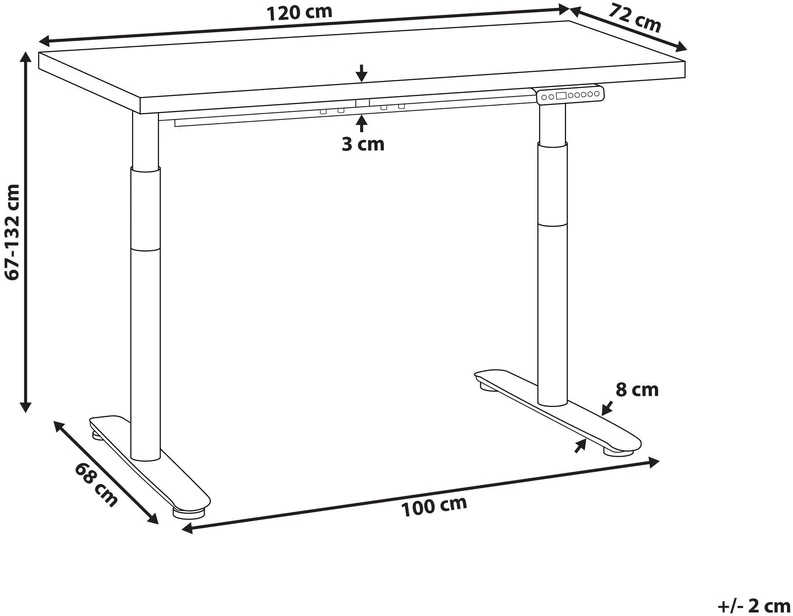 Beliani Elektriškai reguliuojamas rašomasis stalas DESTINAS juodas/baltas 120 cm 72 cm
