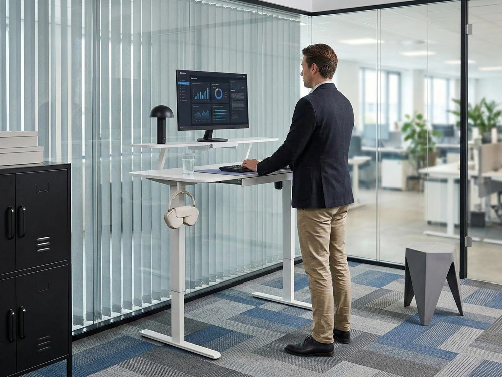 Beliani Elektriškai reguliuojamas stalas WILBANKS baltas 120 cm 60 cm su USB prievadu