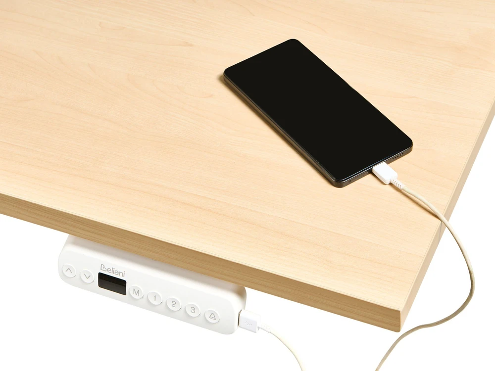 Beliani Elektriškai reguliuojamas stalas DESTINES šviesiai rudas / baltas 160 cm 72 cm