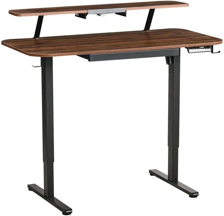 Beliani Elektriškai reguliuojamas stalas WILBANKS rudas / juodas 120 cm 60 cm su USB jungtimi