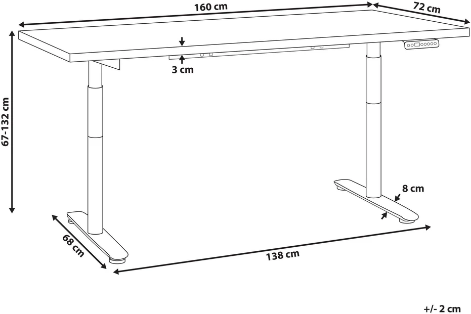Beliani Elektriškai reguliuojamas stalas DESTINAS baltas/juodas 160 cm 72 cm