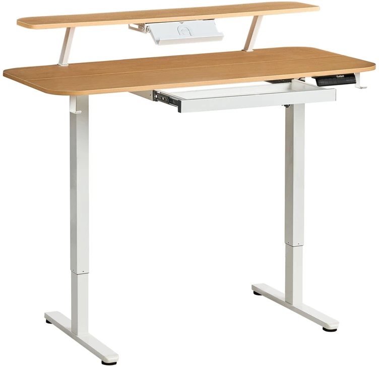 Beliani Elektriškai reguliuojamas stalas WILBANKS šviesiai rudas / baltas 120 cm 60 cm su USB jungtimi