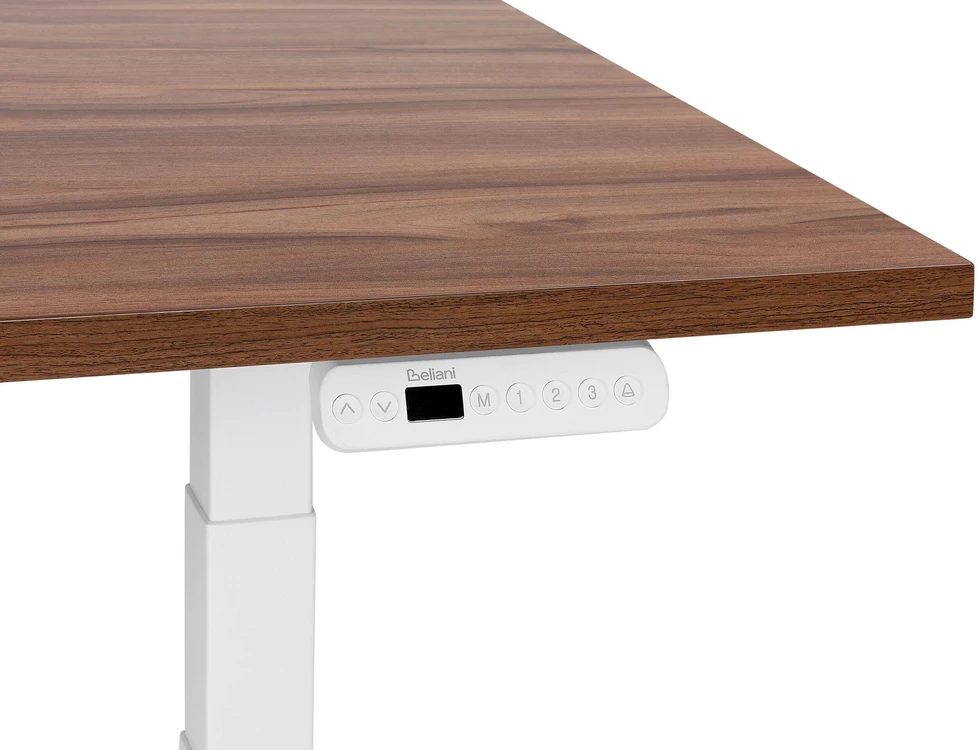 Beliani Elektriškai reguliuojamas stalas DESTINES rudas/baltas 120 cm 72 cm