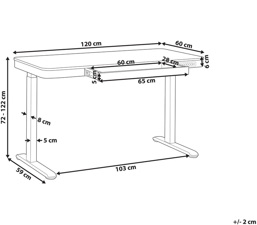 Beliani Elektriškai reguliuojamas stalas KENLY rudas / baltas 120 cm 60 cm su USB jungtimi