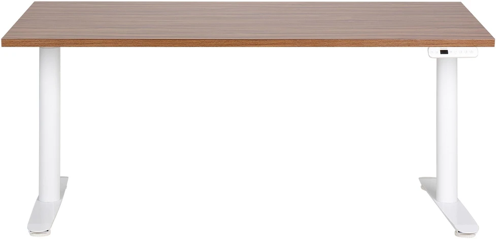 Beliani Elektriškai reguliuojamas stalas DESTINAS, rudas / baltas, 160 cm, 72 cm