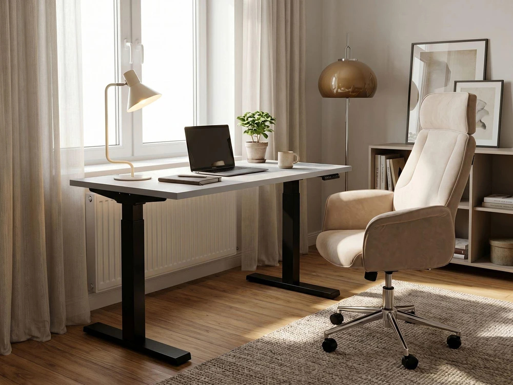 Beliani Elektriškai reguliuojamas stalas DESTIN II Pilka/juoda 130 cm 72 cm