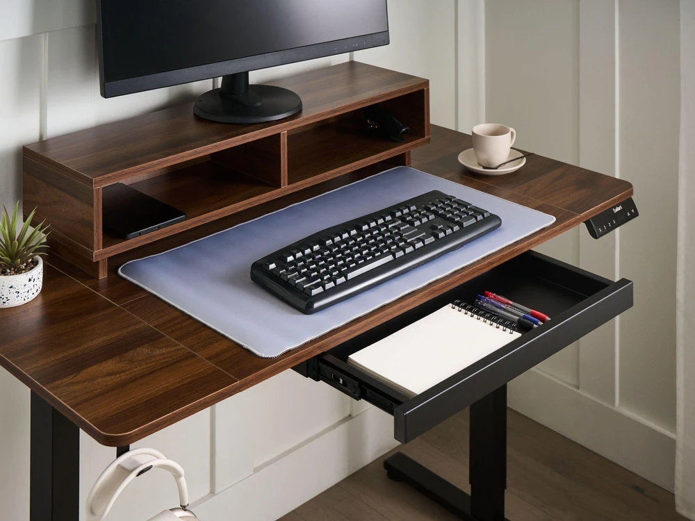 Beliani Elektriškai reguliuojamas stalas LUCAMA, rudas ir juodas, 120 x 60 cm su USB jungtimi
