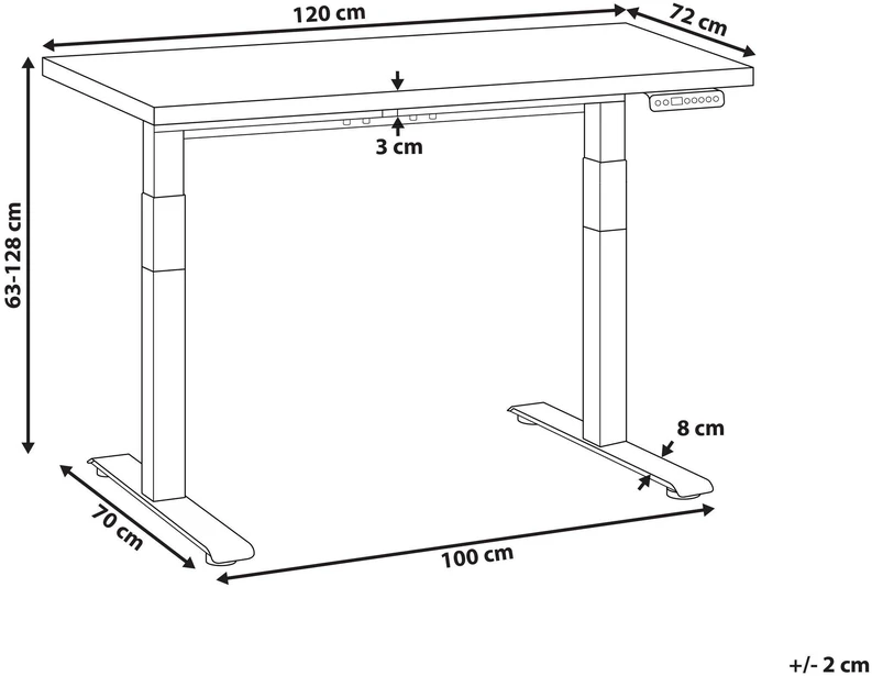 Beliani Elektriškai reguliuojamas stalas DESTINES rudas/baltas 120 cm 72 cm