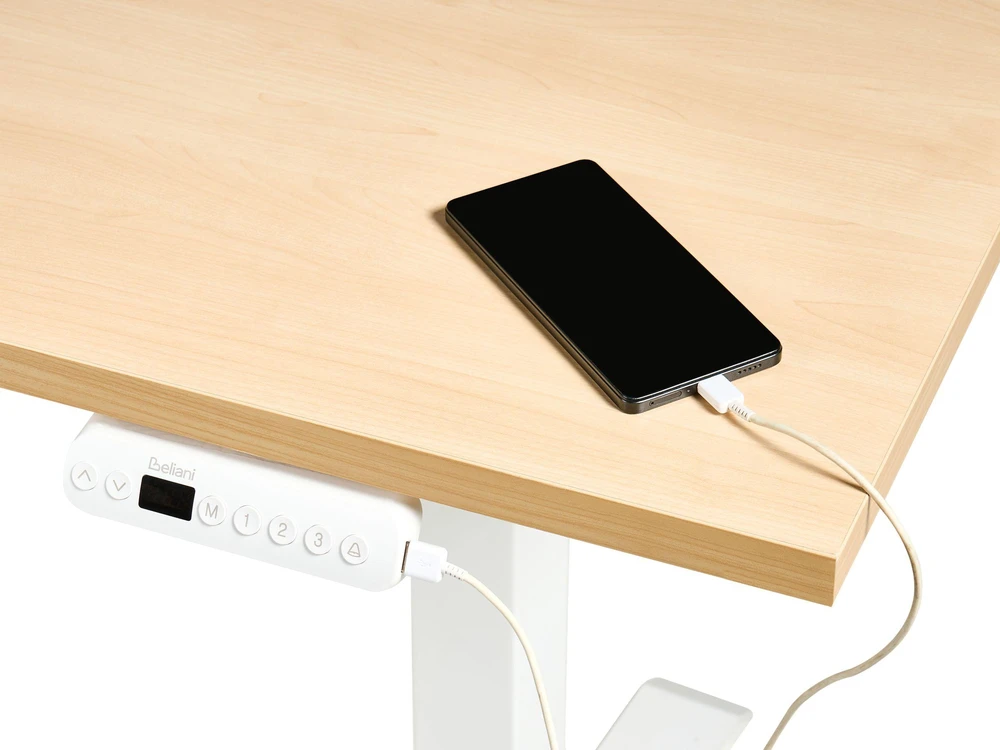 Beliani Elektriškai reguliuojamas stalas DESTINES šviesiai rudas / baltas 120 cm 72 cm