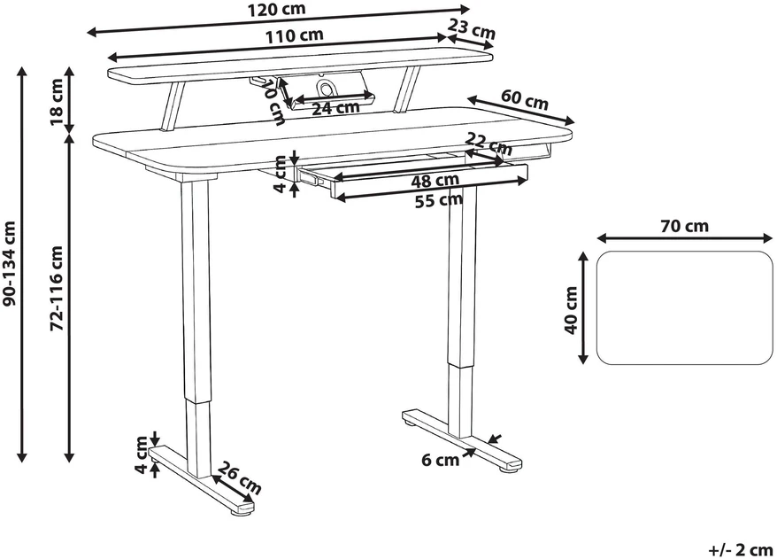 Beliani Elektriškai reguliuojamas stalas WILBANKS rudas / juodas 120 cm 60 cm su USB jungtimi