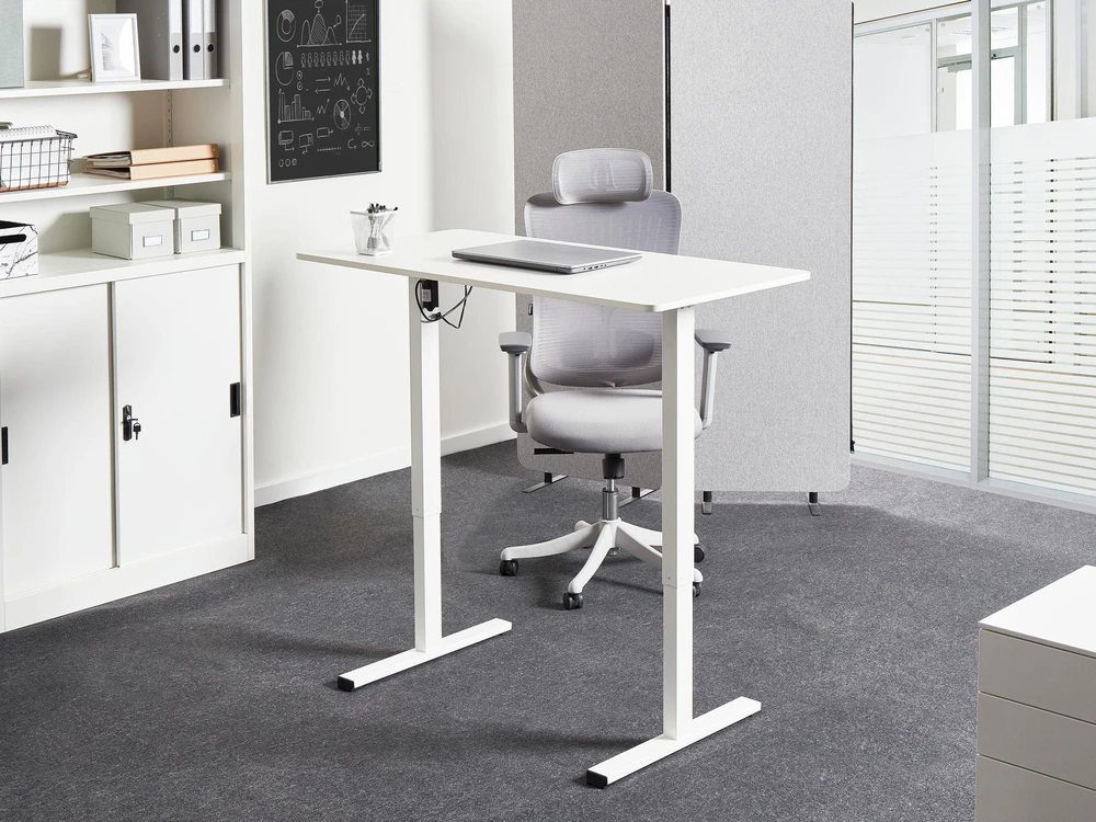 Beliani Elektriškai reguliuojamas stalas TAVARES, baltas, 120 cm x 60 cm
