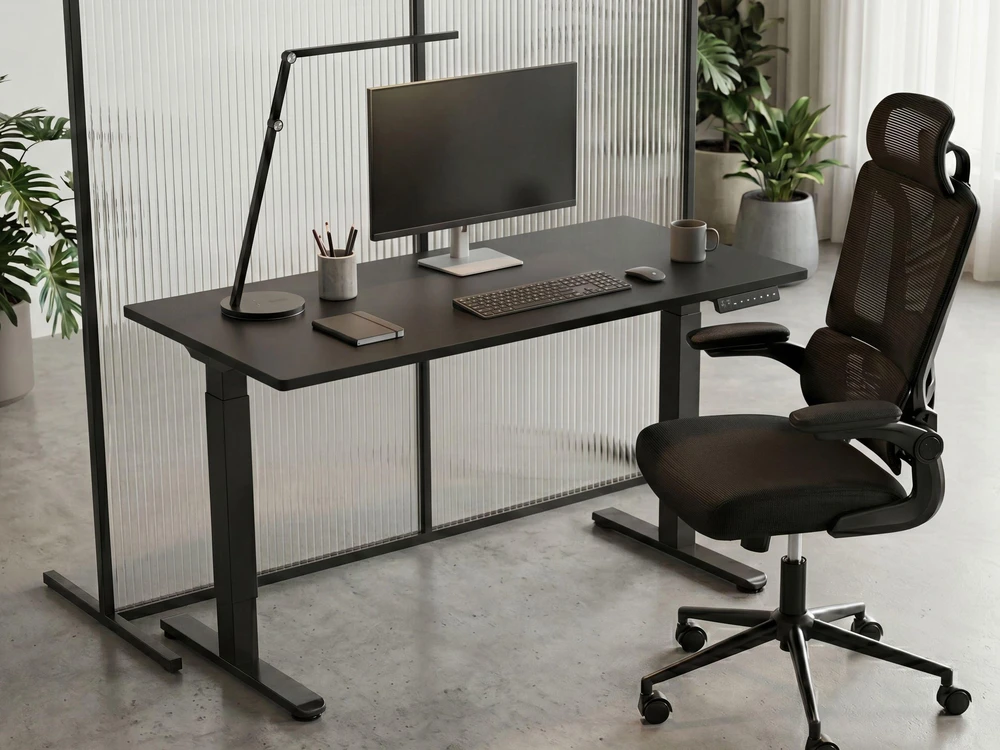 Beliani Elektriškai reguliuojamas stalas DESTIN II juodas 160 cm 72 cm