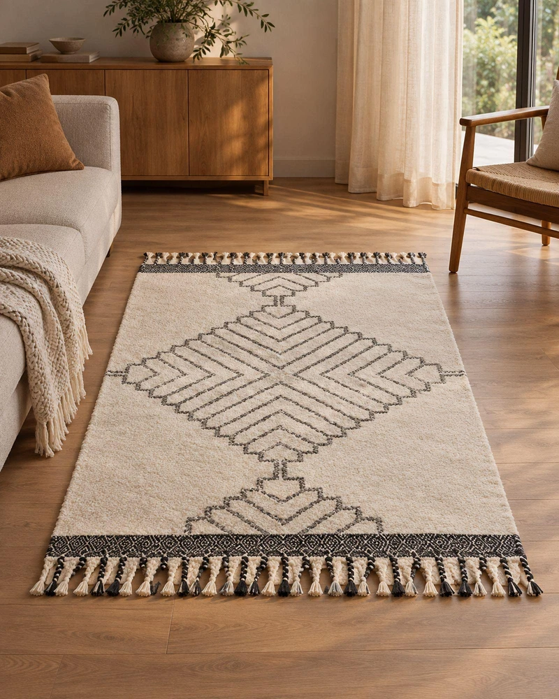 Beliani ERAY kilimas, šviesiai smėlinis, 140 × 200 cm, medvilnė
