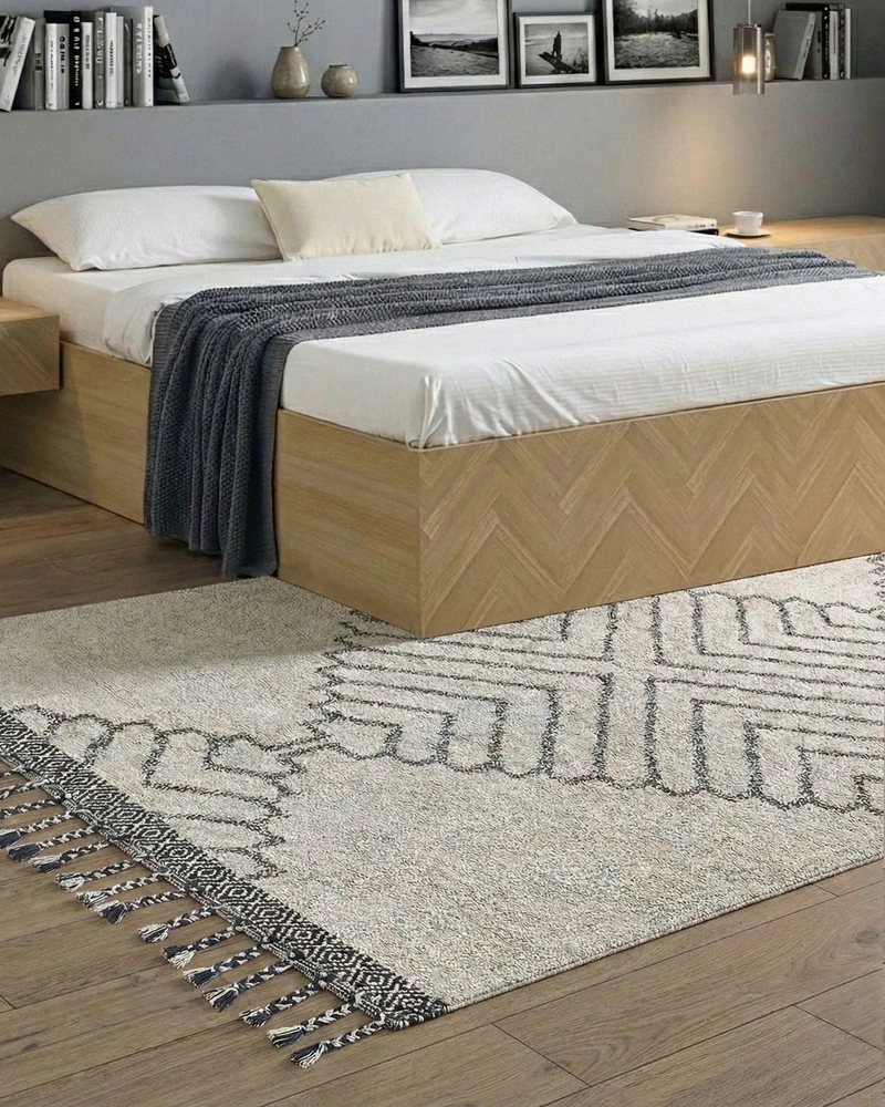Beliani ERAY kilimas, šviesiai smėlinis, 140 × 200 cm, medvilnė