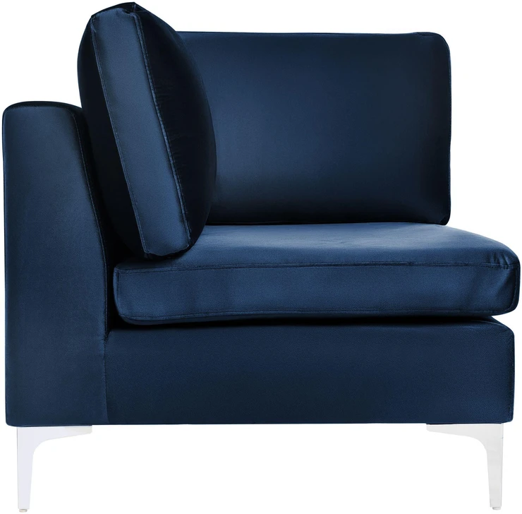 Beliani EVJA modulinė kampinė sofa 4 vietų su pufu, veliūras, tamsiai mėlyna, kairinė
