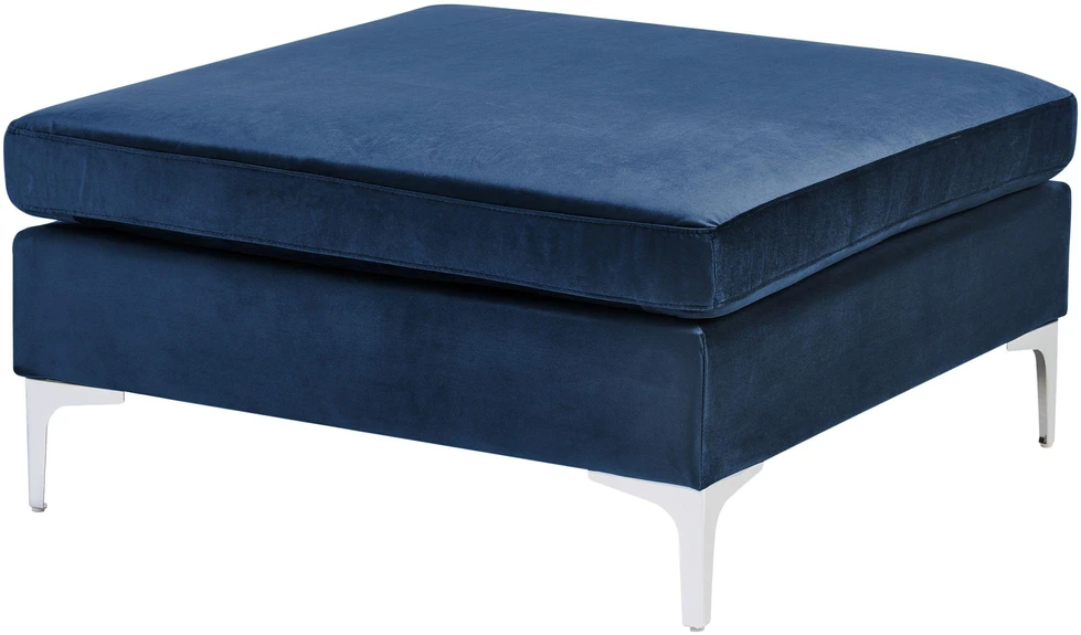 Beliani EVJA modulinė kampinė sofa 4 vietų su pufu, veliūras, tamsiai mėlyna, kairinė
