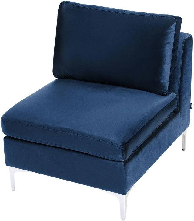 Beliani EVJA modulinė kampinė sofa 4 vietų su pufu, veliūras, tamsiai mėlyna, kairinė