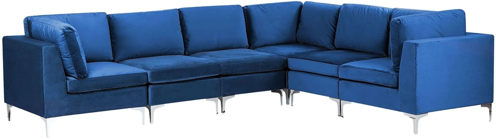 Beliani EVJA modulinė kampinė sofa 6 asmenims, tamsiai mėlyna veliūrinė, kairinė