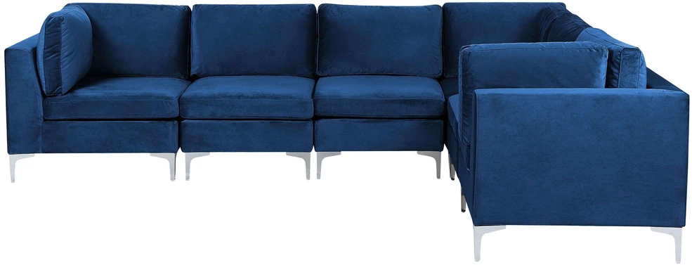 Beliani EVJA modulinė kampinė sofa 6 asmenims, tamsiai mėlyna veliūrinė, kairinė