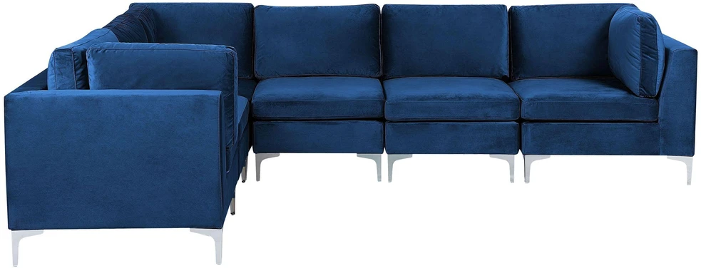 Beliani EVJA modulinė kampinė sofa 6 asmenims, mėlynas aksomas, dešininė