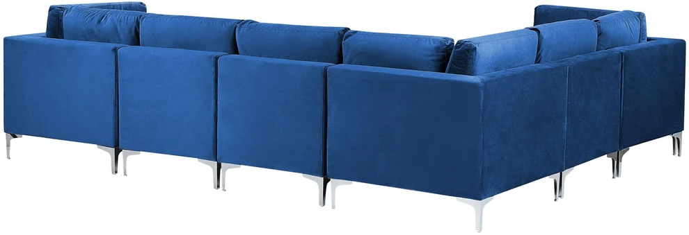 Beliani EVJA modulinė kampinė sofa 6 asmenims, mėlynas aksomas, dešininė