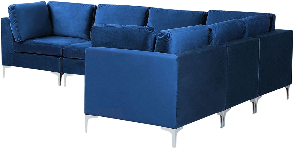 Beliani EVJA modulinė kampinė sofa 6 asmenims, tamsiai mėlyna veliūrinė, kairinė