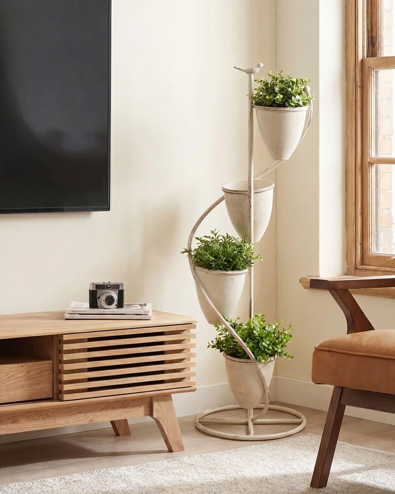 Beliani Gėlių stovas BANEBERRY 24 cm smėlio spalvos metalinis