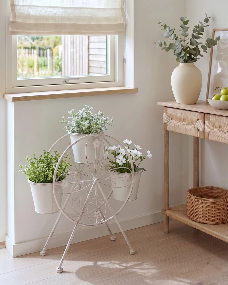 Beliani Gėlių stovas CROWBERRY 43 cm kreminės baltos spalvos metalinis