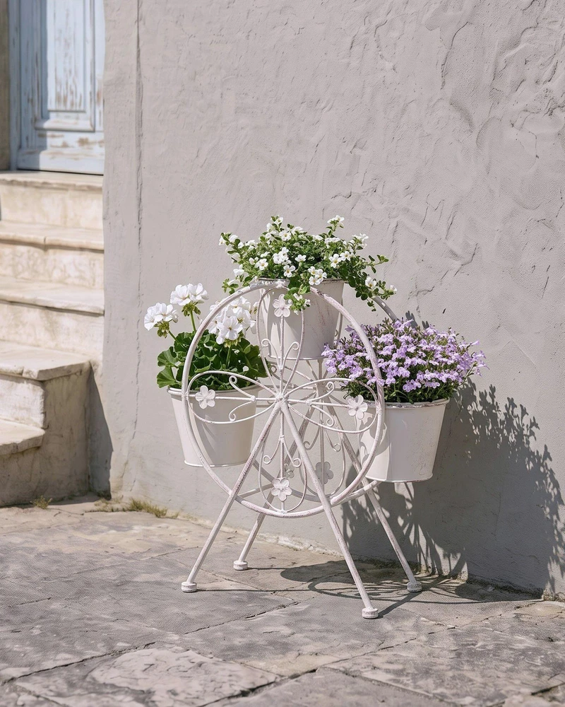 Beliani Gėlių stovas CROWBERRY 43 cm kreminės baltos spalvos metalinis