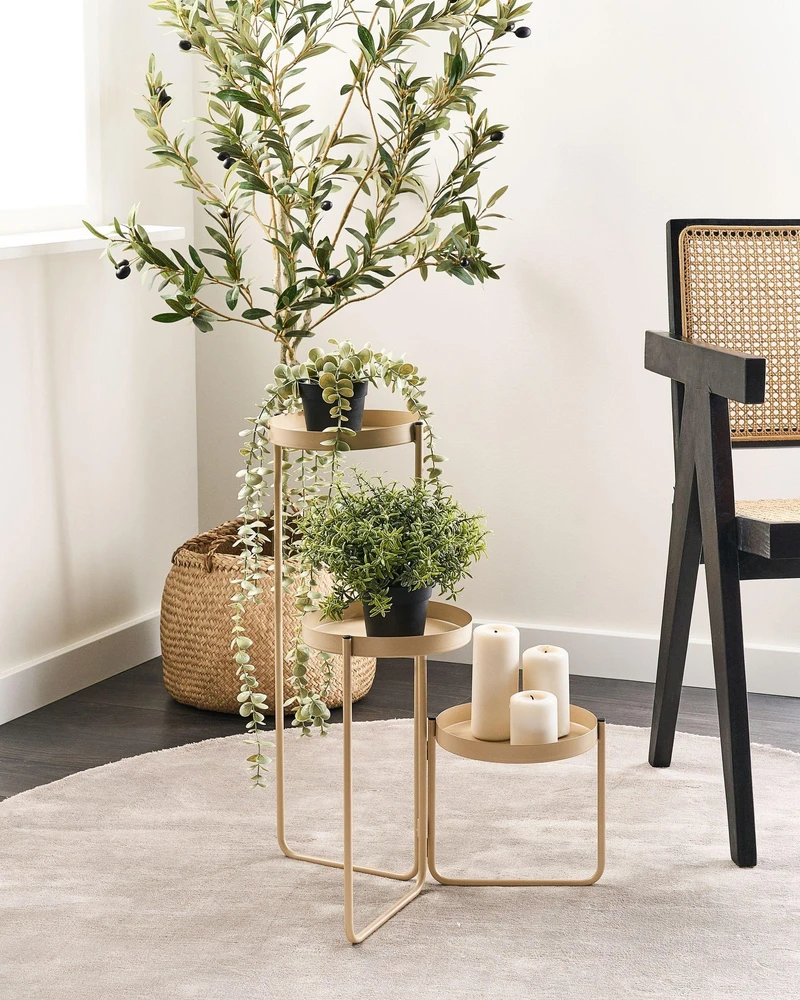 Beliani Gėlių stovas FRAGARIA metalinis 42 cm smėlio spalvos