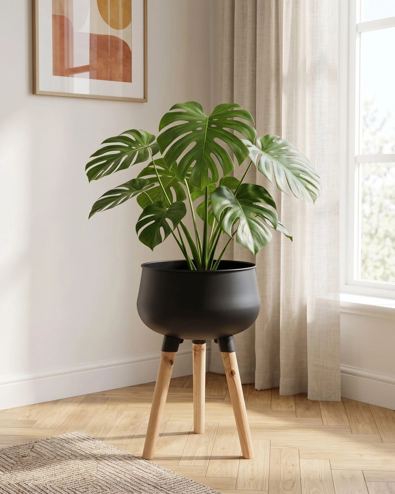 Beliani Gėlių stovas su kojelėmis AGROS 30 cm juodas metalas