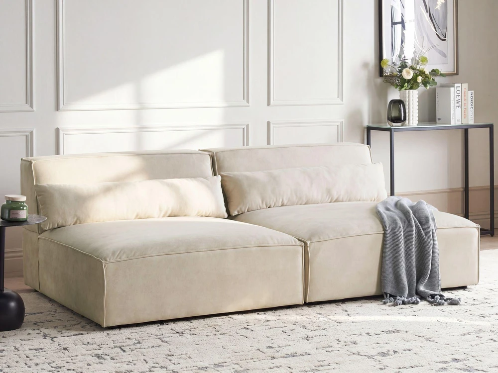 Beliani HELLNAR dvivietė modulinė sofa, veliūras, šviesiai smėlio spalvos