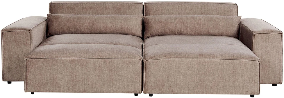Beliani HELLNAR modulinė kampinė sofa 3 vietų su pufu, šviesiai ruda, kairinė