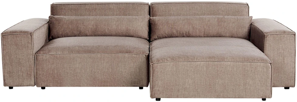 Beliani HELLNAR modulinė kampinė sofa 3 vietų su pufu, šviesiai ruda, kairinė