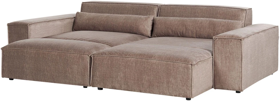 Beliani HELLNAR modulinė kampinė sofa 3 vietų su pufu, šviesiai ruda, kairinė