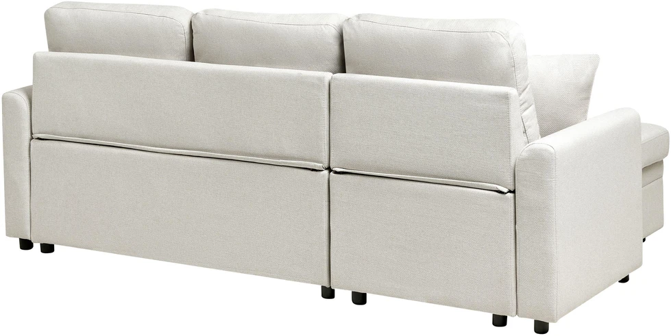 Beliani Išskleidžiama 3 vietų kampinė sofa NASSJO sintetinis linas šviesiai smėlio spalvos dešininė