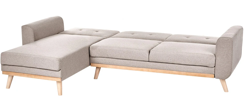 Beliani Išskleidžiama 3 vietų kampinė sofa KAARINA, smėlio spalvos, dešininė
