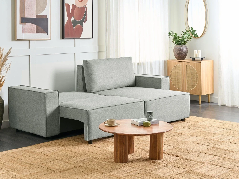 Beliani Išskleidžiama 3 vietų kampinė sofa KARILA, pilka, su daiktadėže, kairinė